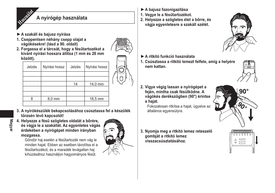 Használat, A nyírógép használata | Panasonic ER2171 User Manual | Page 88 / 116