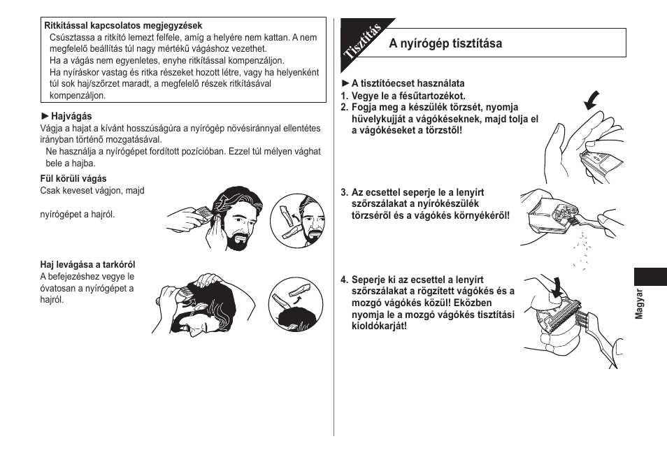 Tisztítás, A nyírógép tisztítása | Panasonic ER2171 User Manual | Page 89 / 116