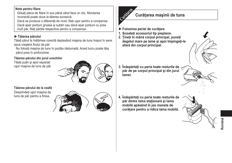Curăţar ea, Curăţarea maşinii de tuns | Panasonic ER2171 User Manual | Page 95 / 116