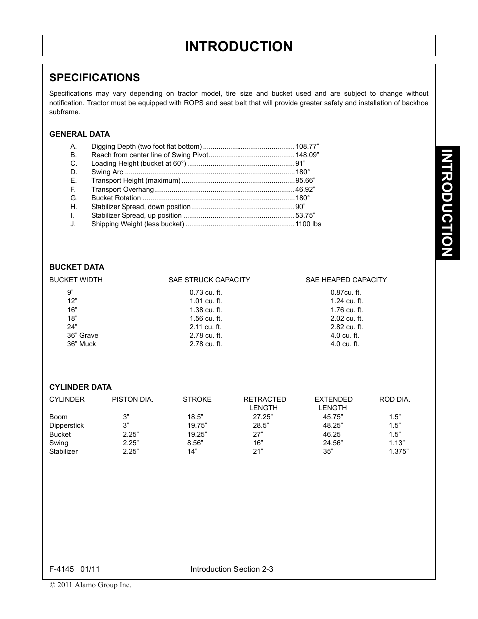 Specifications, Specifications -3, Introduction | Alamo RHINO 95C User Manual | Page 27 / 56