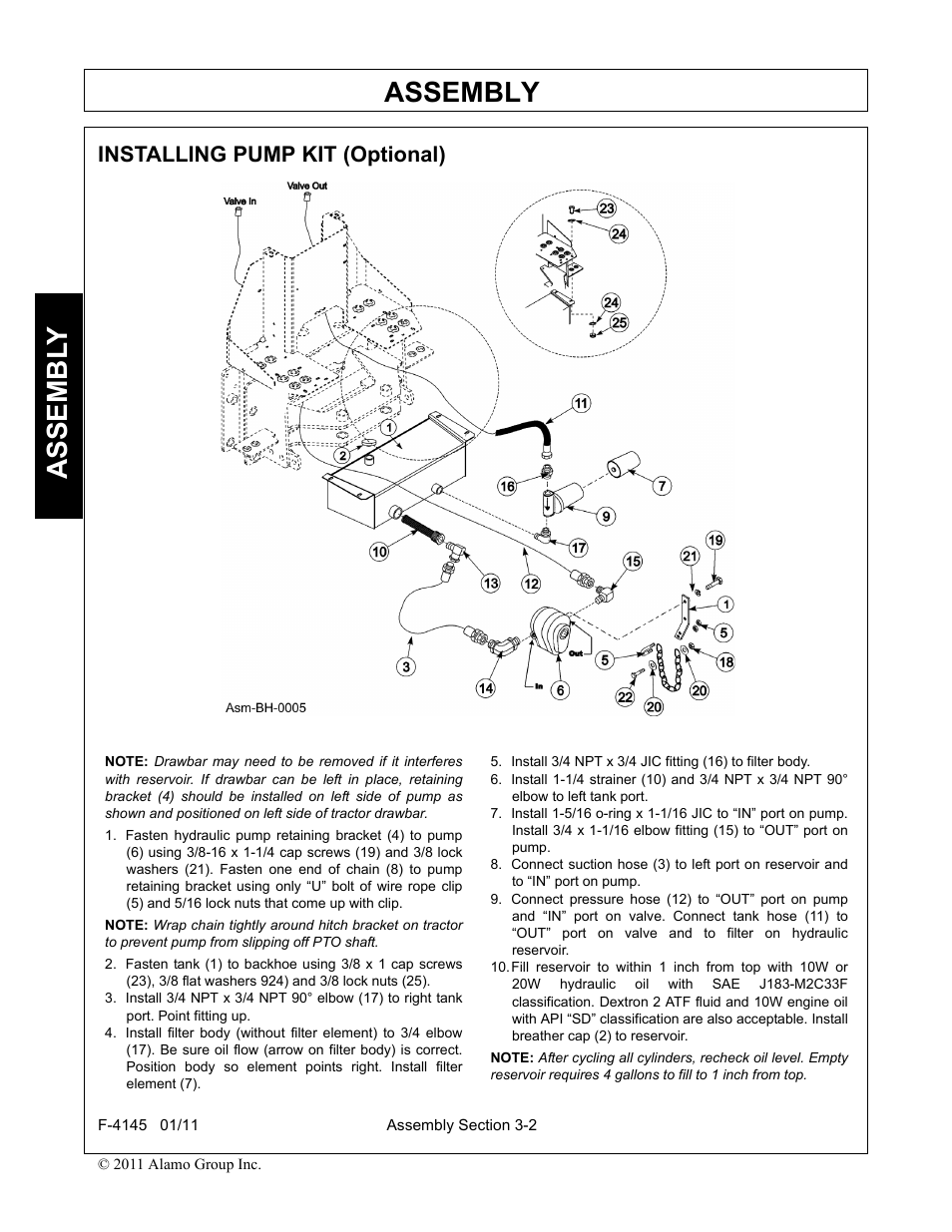 Installing pump kit (optional), Installing pump kit (optional) -2, Assembly | Assembl y | Alamo RHINO 95C User Manual | Page 30 / 56