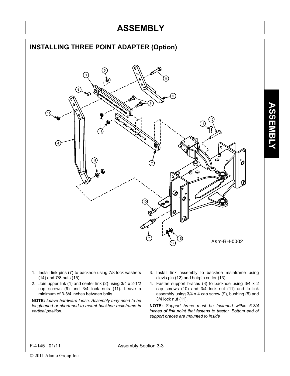 Installing three point adapter (option), Installing three point adapter (option) -3, Assembly | Assembl y | Alamo RHINO 95C User Manual | Page 31 / 56