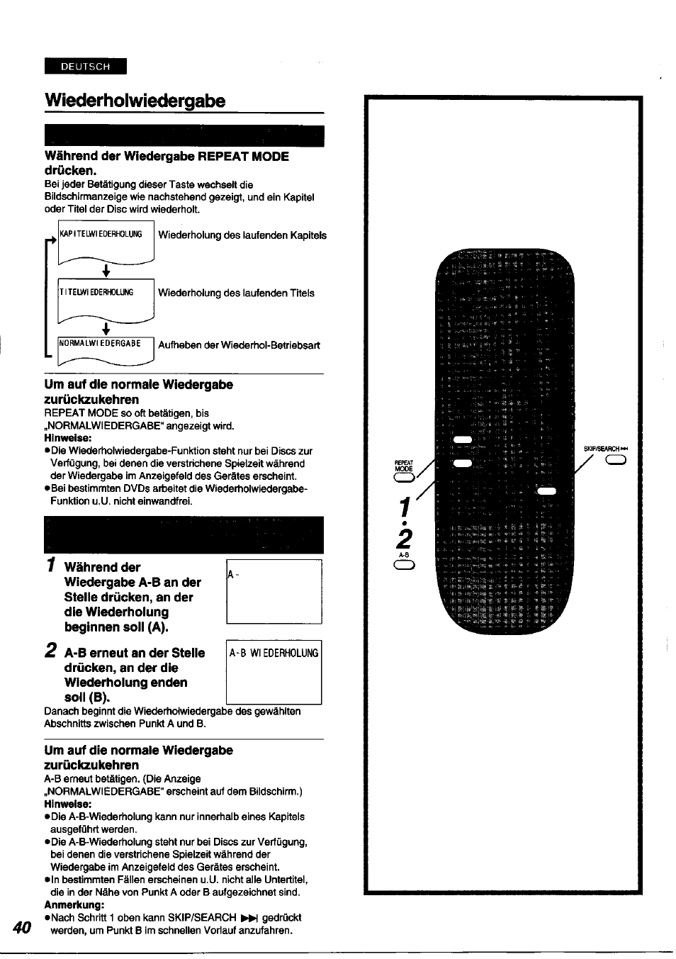 Wiederholwiedergabe | Panasonic DVDA100 User Manual | Page 40 / 96