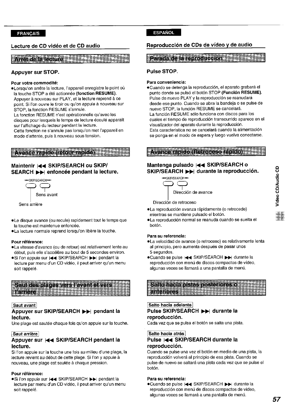 Pour votre commodité, Para conveniencia, Pour référence | Para su referencia, Salto hacia atrás | Panasonic DVDA100 User Manual | Page 57 / 96