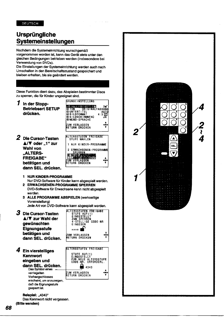 Ursprüngliche systemeinstellungen | Panasonic DVDA100 User Manual | Page 68 / 96