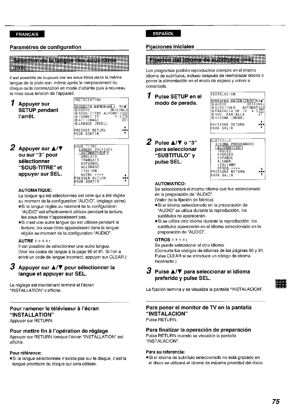 Fijación del idioma de su | Panasonic DVDA100 User Manual | Page 75 / 96