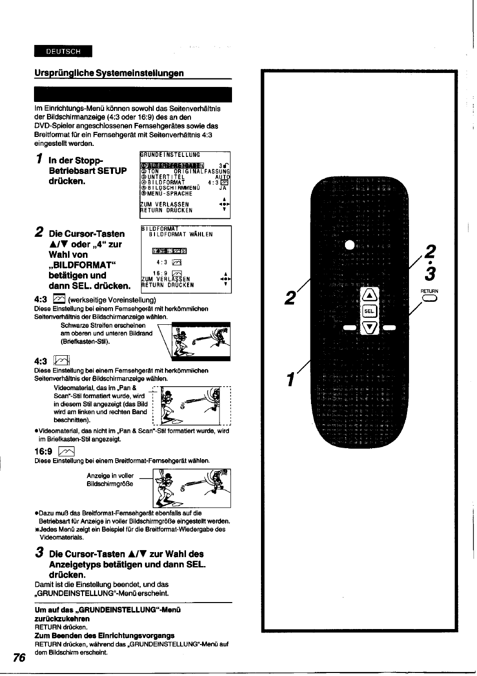 Ursprüngliche systemeinstellungen | Panasonic DVDA100 User Manual | Page 76 / 96