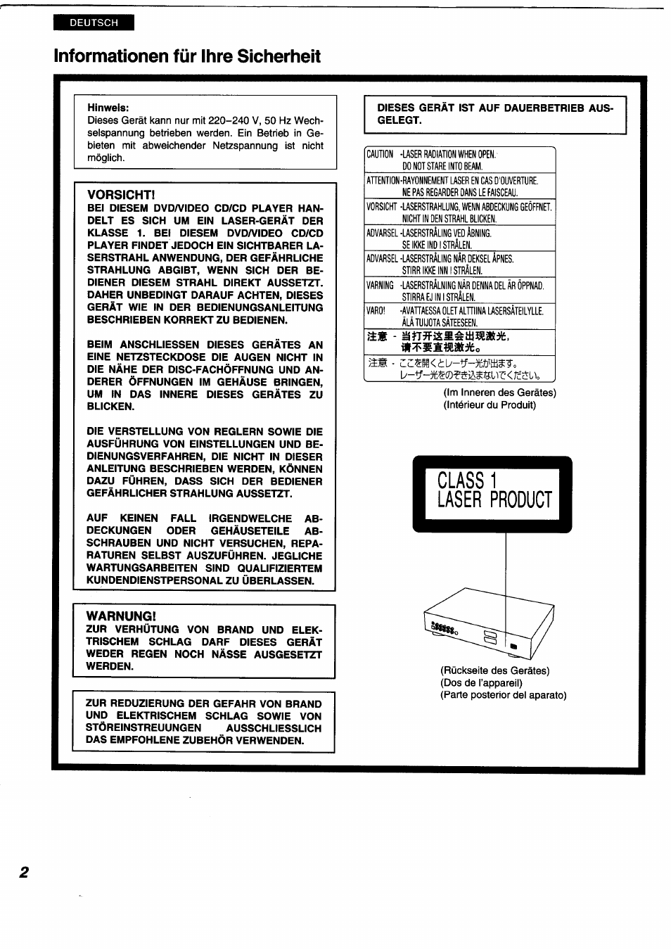 Informationen für ihre sicherheit, Ìitfiiiisiaiiico | Panasonic DVDA350 User Manual | Page 2 / 96