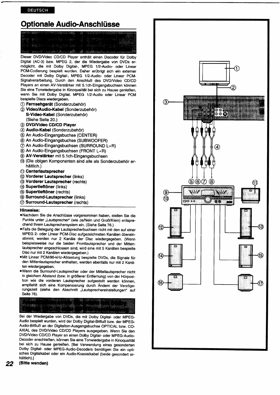 Optionale audio* *anschlüsse | Panasonic DVDA350 User Manual | Page 22 / 96