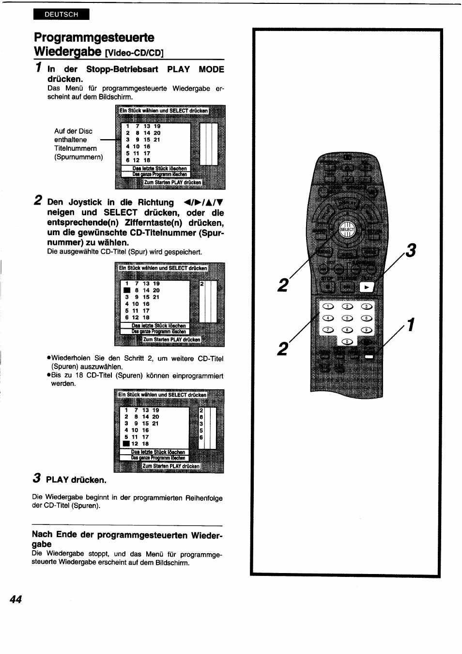 Programmgesteuerte wiedergabe [video-cp/cp, Programmgesteuerte wiedergabe, I~ k | Video-cp/cp | Panasonic DVDA350 User Manual | Page 44 / 96