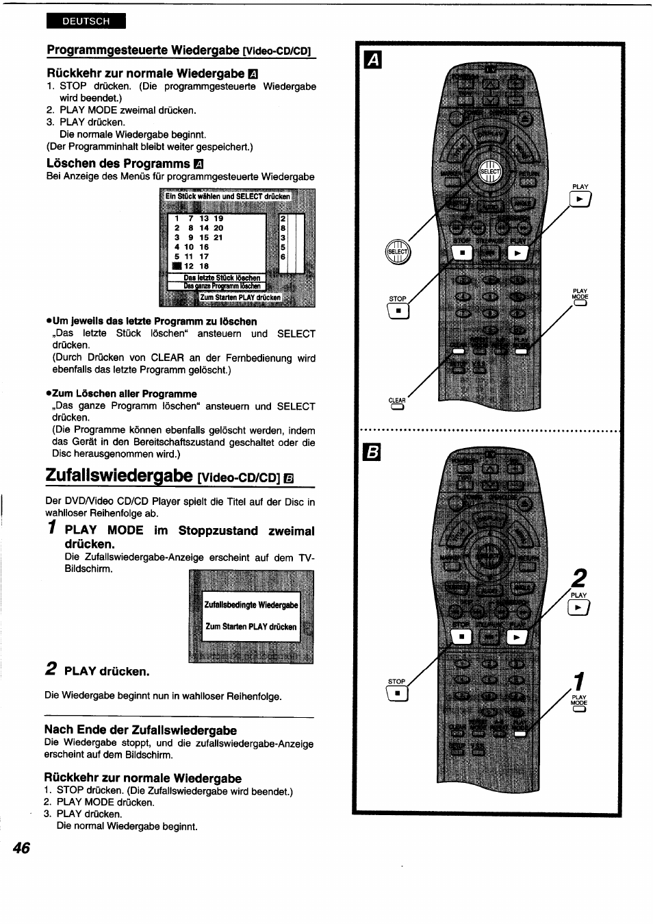 Zufallswiedergabe [video-cd/cp] m, Zufallswiedergabe, Video-cd/cd | Panasonic DVDA350 User Manual | Page 46 / 96