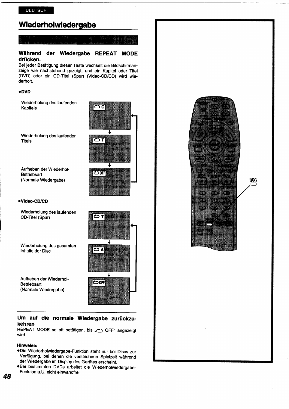 Wiederholwiedergabe | Panasonic DVDA350 User Manual | Page 48 / 96