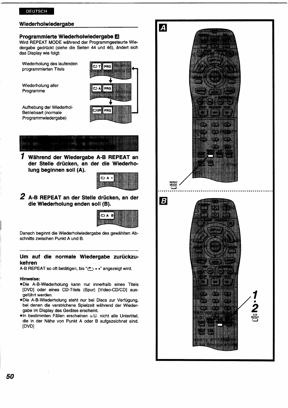 Um auf die normale wiedergabe zurückzu­ kehren | Panasonic DVDA350 User Manual | Page 50 / 96