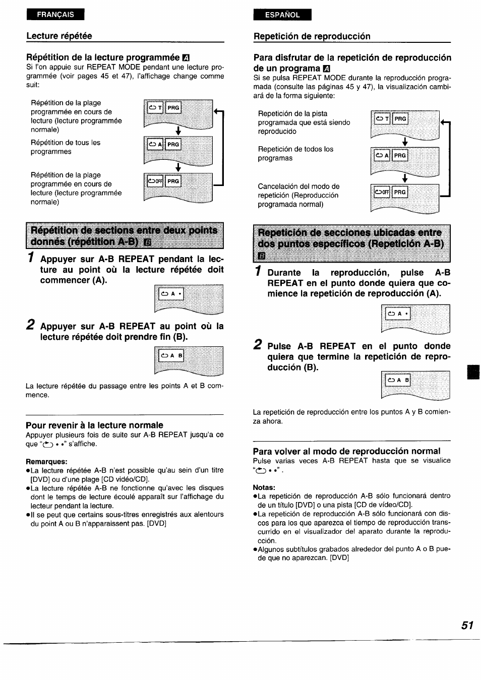 Remarques, Notas | Panasonic DVDA350 User Manual | Page 51 / 96