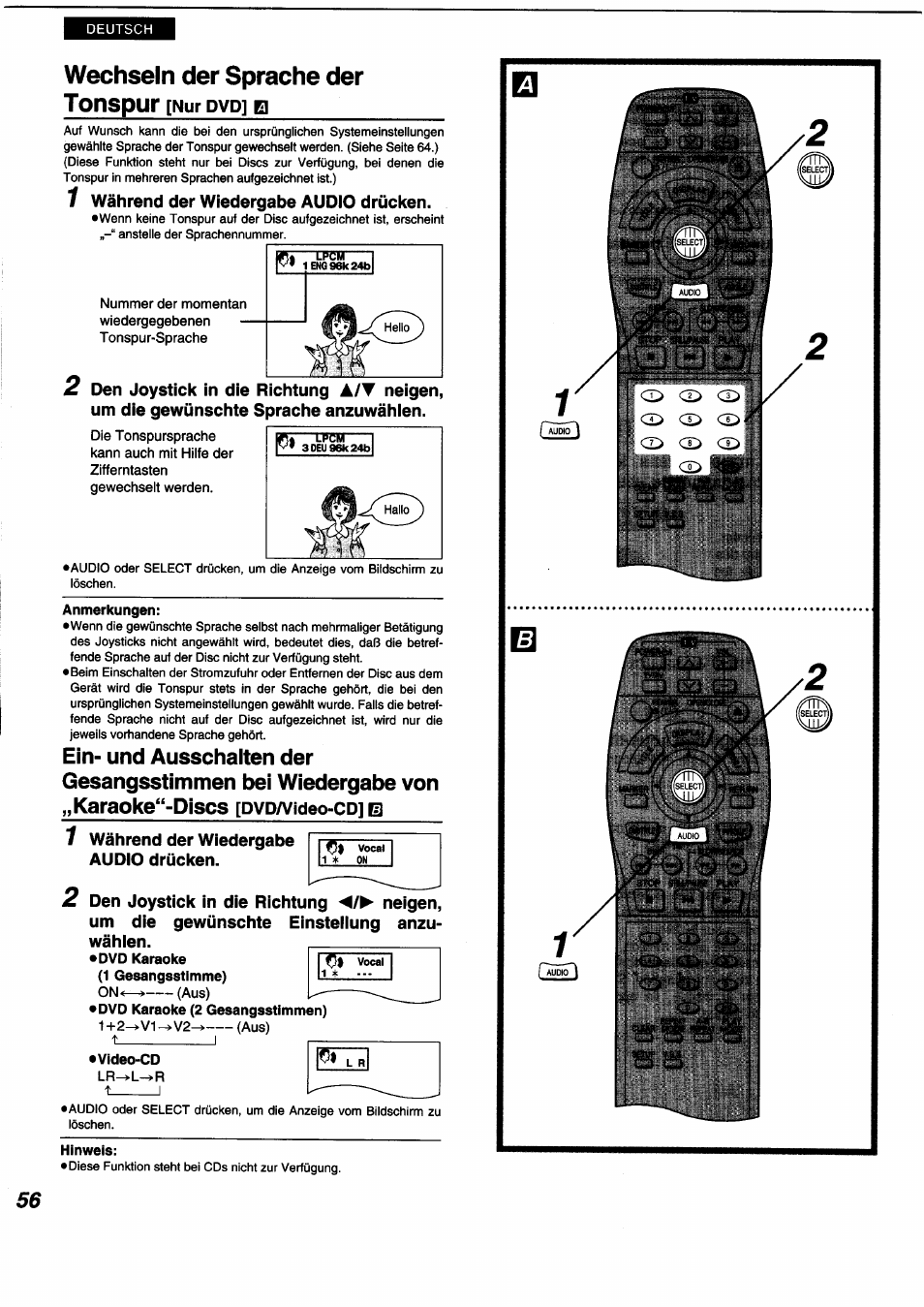 Wechseln der sprache der, Wechseln der sprache der tonspur | Panasonic DVDA350 User Manual | Page 56 / 96