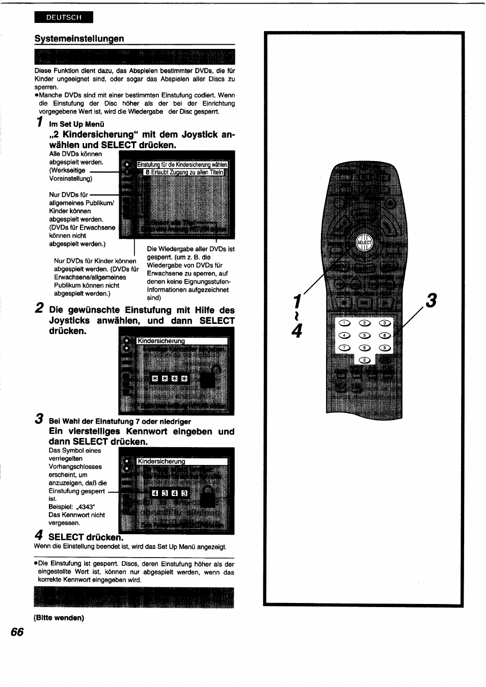 Systemeinstellungen, Select drückent | Panasonic DVDA350 User Manual | Page 66 / 96