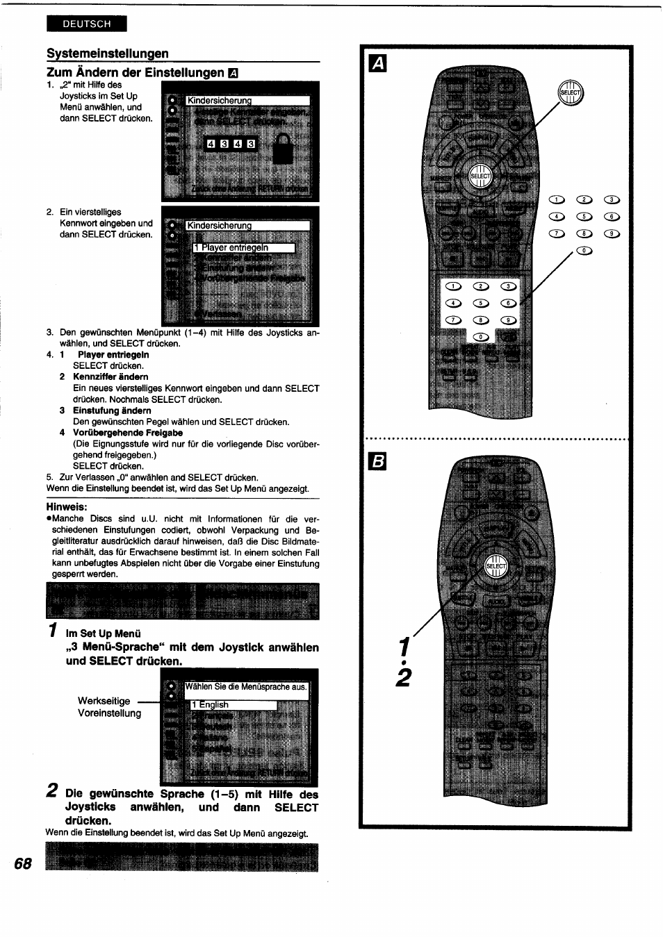 Ct> cx, Cd cd cd, Systemeinstellungen zum ändern der einstellungen | Panasonic DVDA350 User Manual | Page 68 / 96