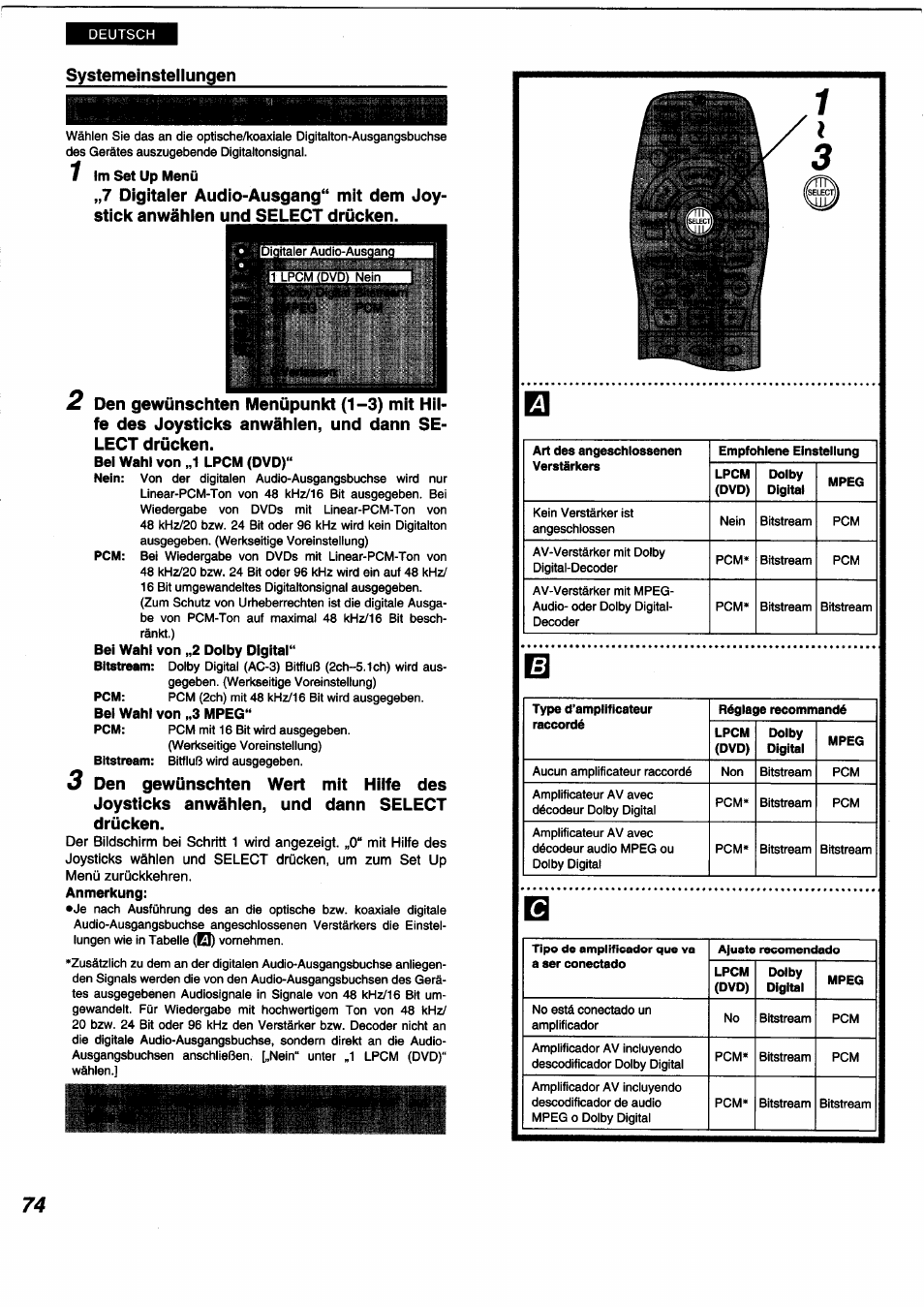 Systemeinstellungen | Panasonic DVDA350 User Manual | Page 74 / 96