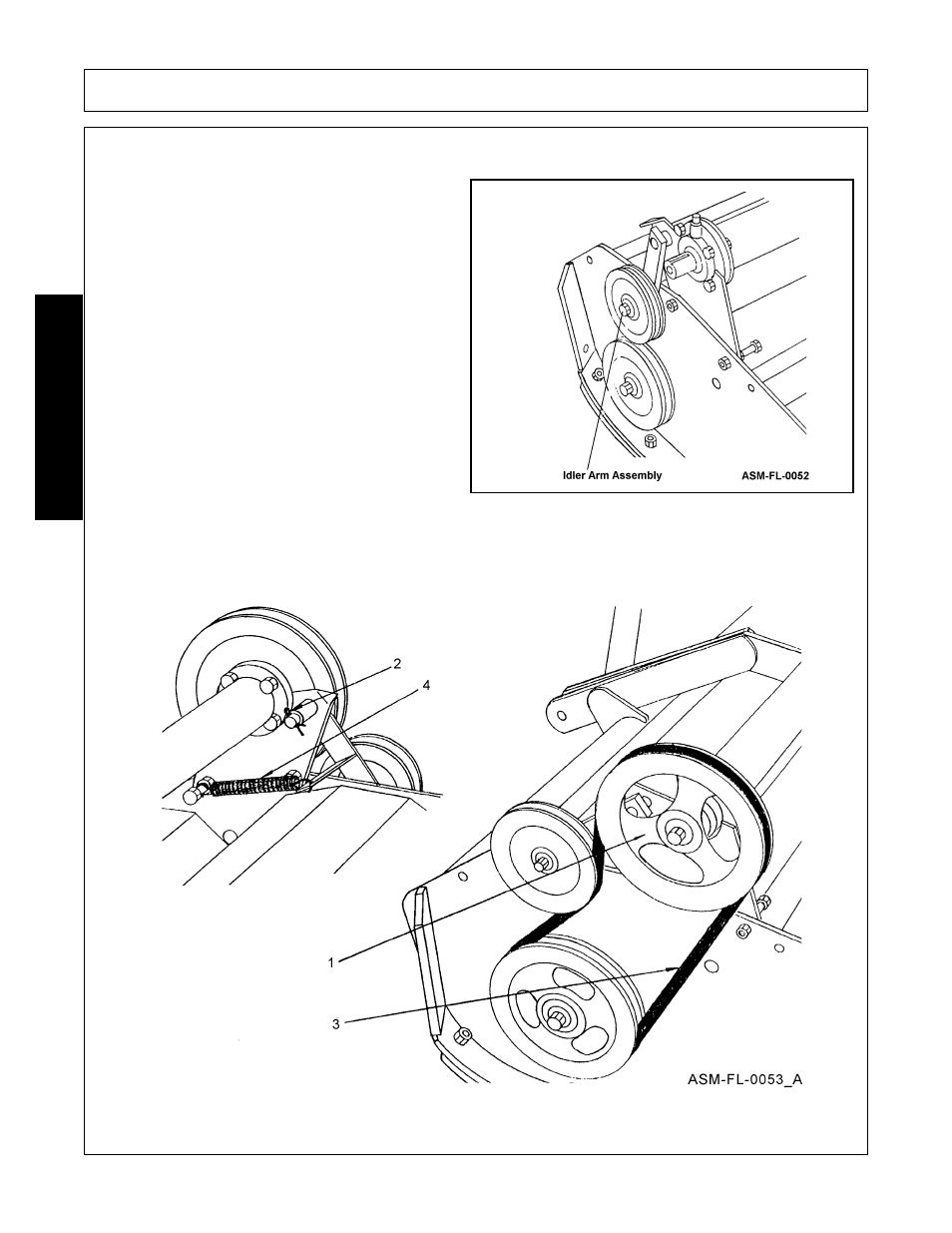 Center mower assembly, Install drive belt. asm-fl-0053_a, Center mower assembly -10 | Assembly, Assembl y | Alamo 803350C User Manual | Page 94 / 168