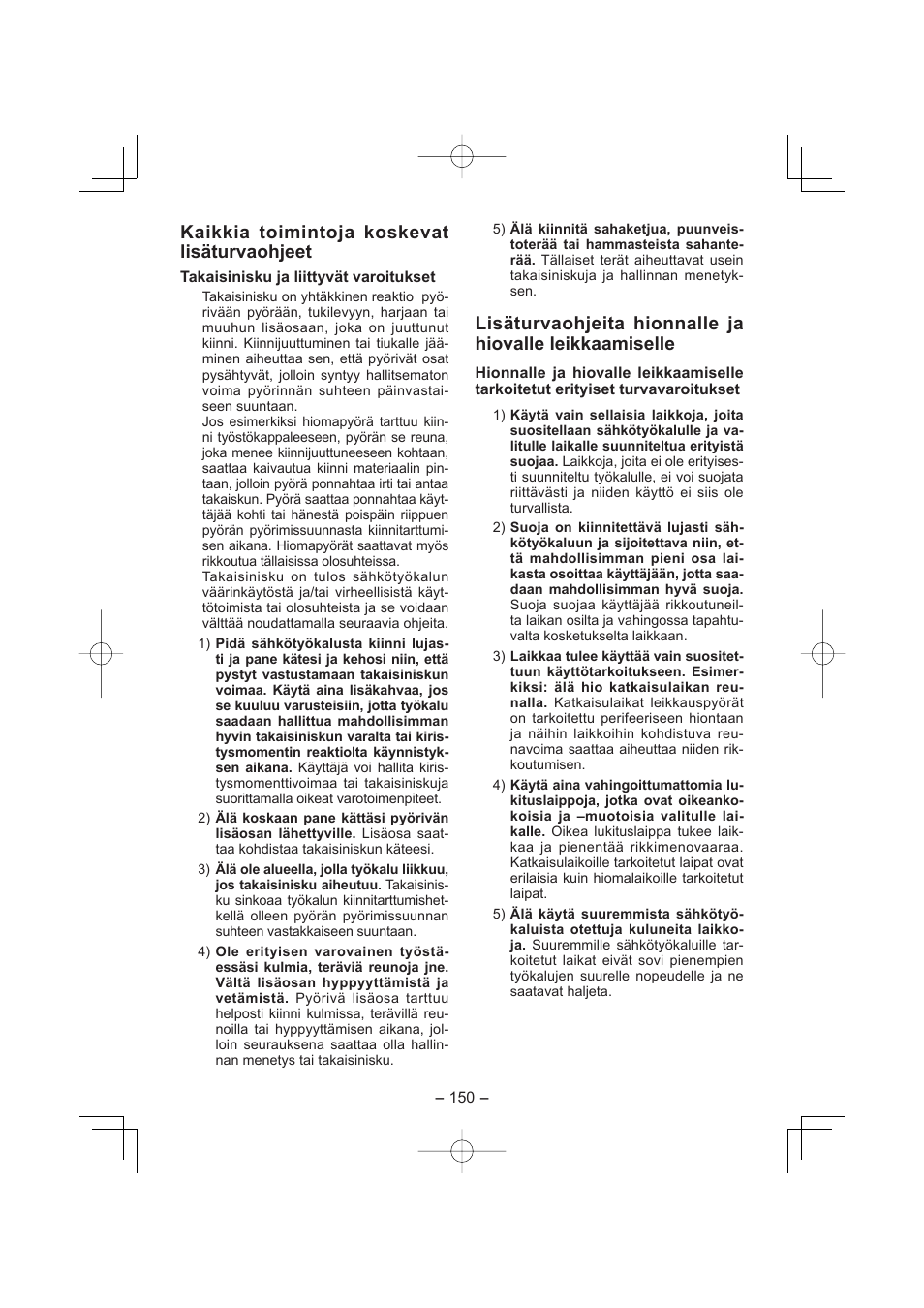 Kaikkia toimintoja koskevat lisäturvaohjeet | Panasonic EY4640 User Manual | Page 150 / 196