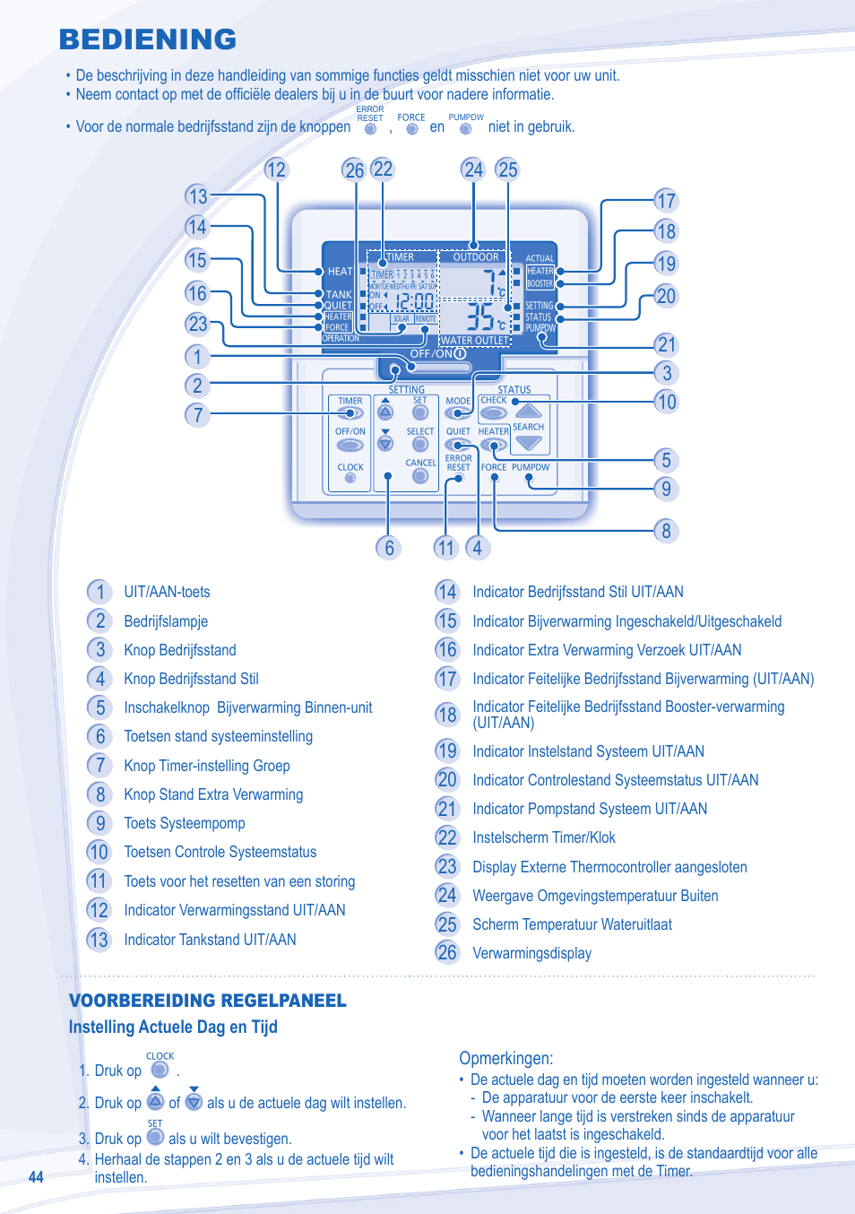 Bediening | Panasonic WHUX12DE5 User Manual | Page 44 / 76