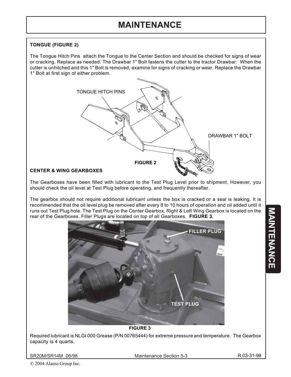 Tongue -3 gearboxes -3, Maintenance | Alamo SR14 User Manual | Page 133 / 166