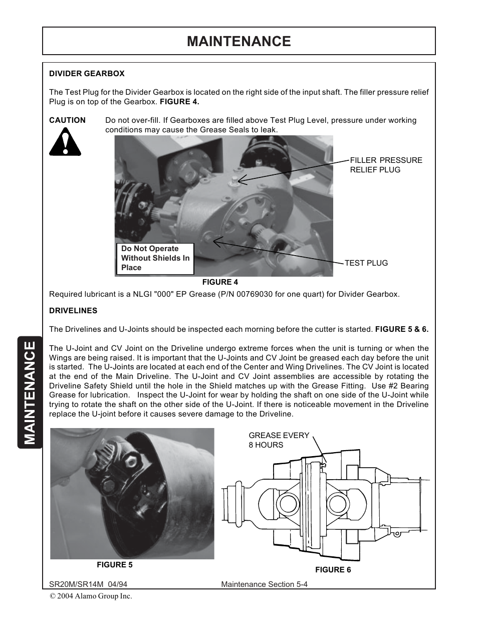 Drivelines -4, Maintenance | Alamo SR14 User Manual | Page 134 / 166