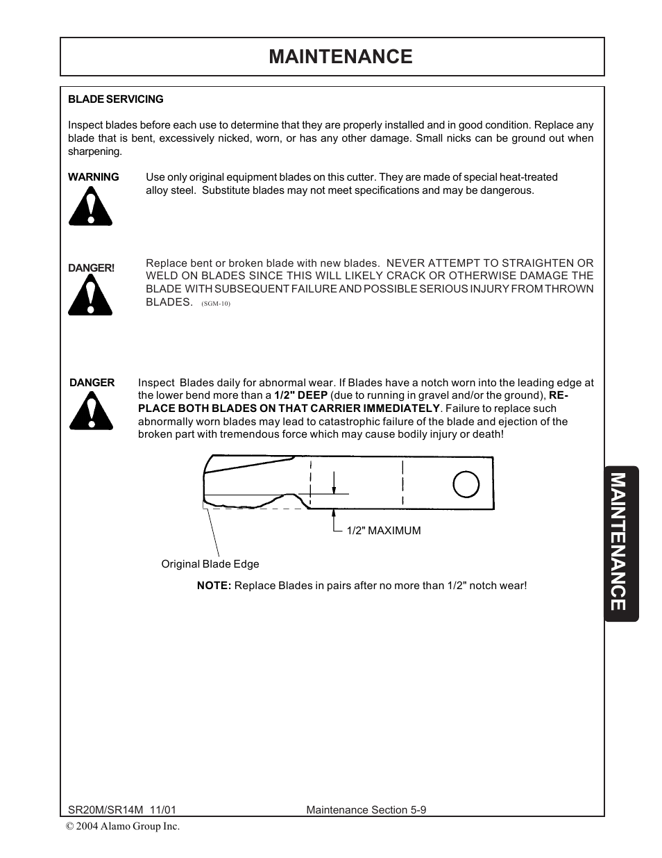 Blades -9, Maintenance | Alamo SR14 User Manual | Page 139 / 166