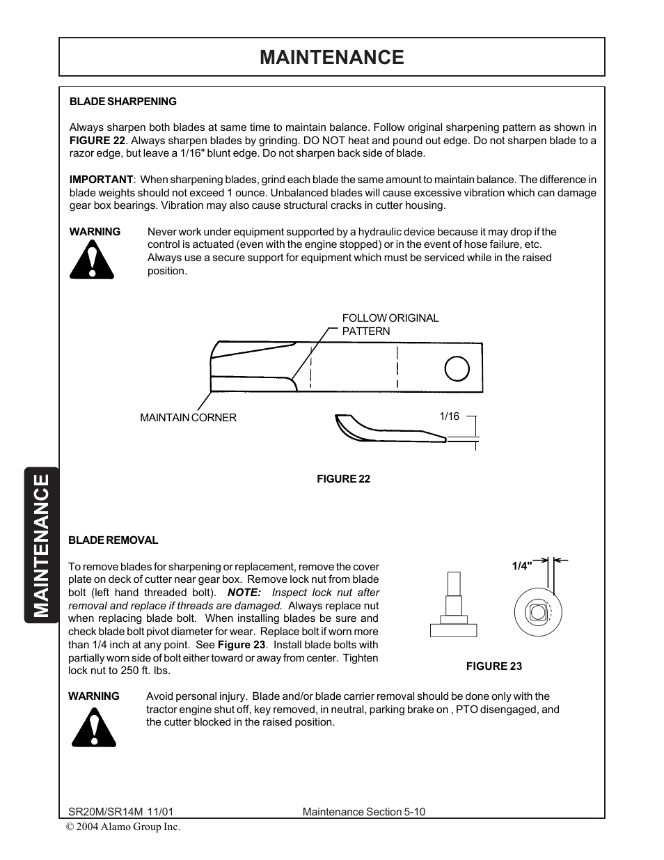 Maintenance | Alamo SR14 User Manual | Page 140 / 166