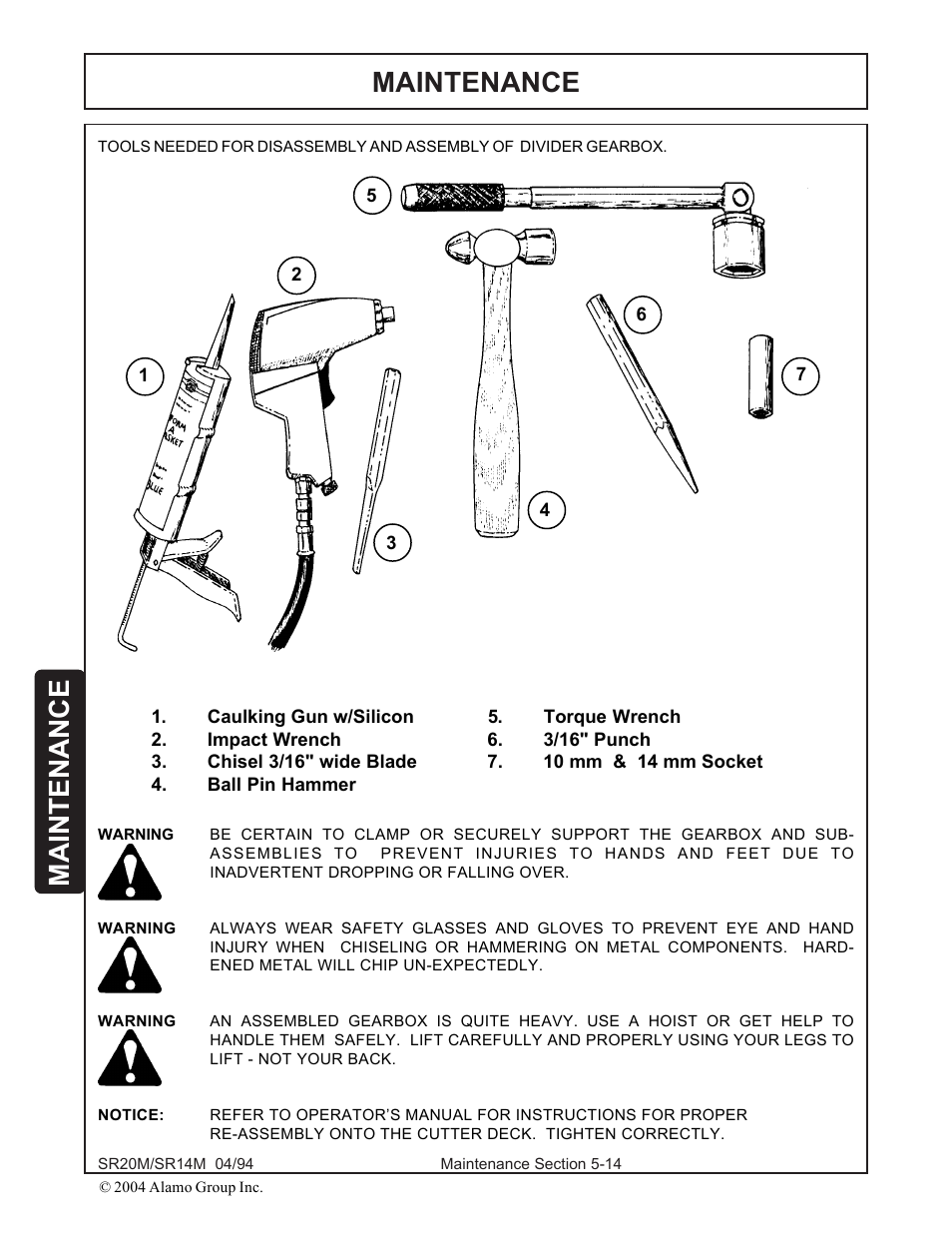 Gearbox assembly & disassembly -14, Maintenance | Alamo SR14 User Manual | Page 144 / 166