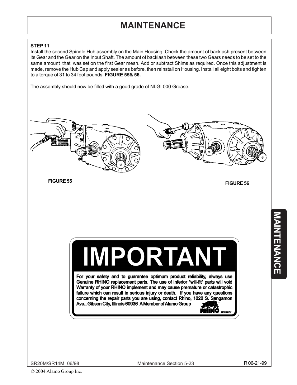 Maintenance | Alamo SR14 User Manual | Page 153 / 166