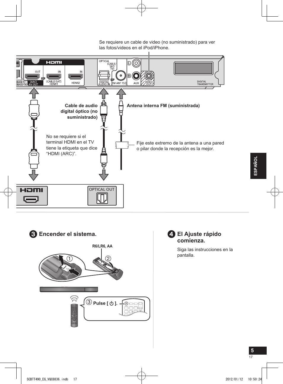 El ajuste rápido comienza, Encender el sistema | Panasonic SCBTT490EGK User Manual | Page 17 / 36