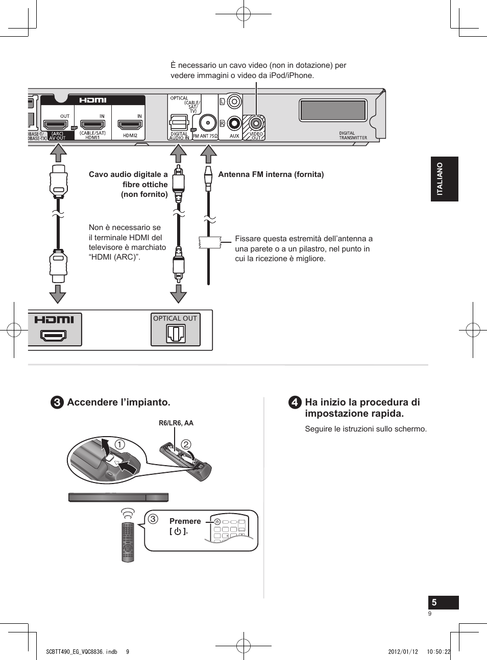 Ha inizio la procedura di impostazione rapida, Accendere l’impianto | Panasonic SCBTT490EGK User Manual | Page 9 / 36