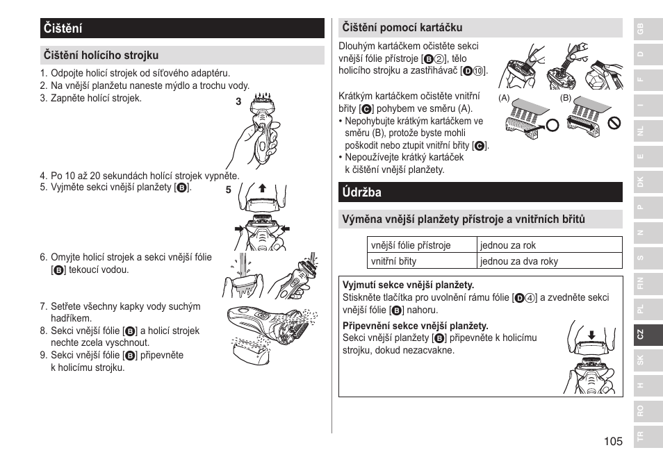 Čištění, Údržba | Panasonic ESRT33 User Manual | Page 105 / 142
