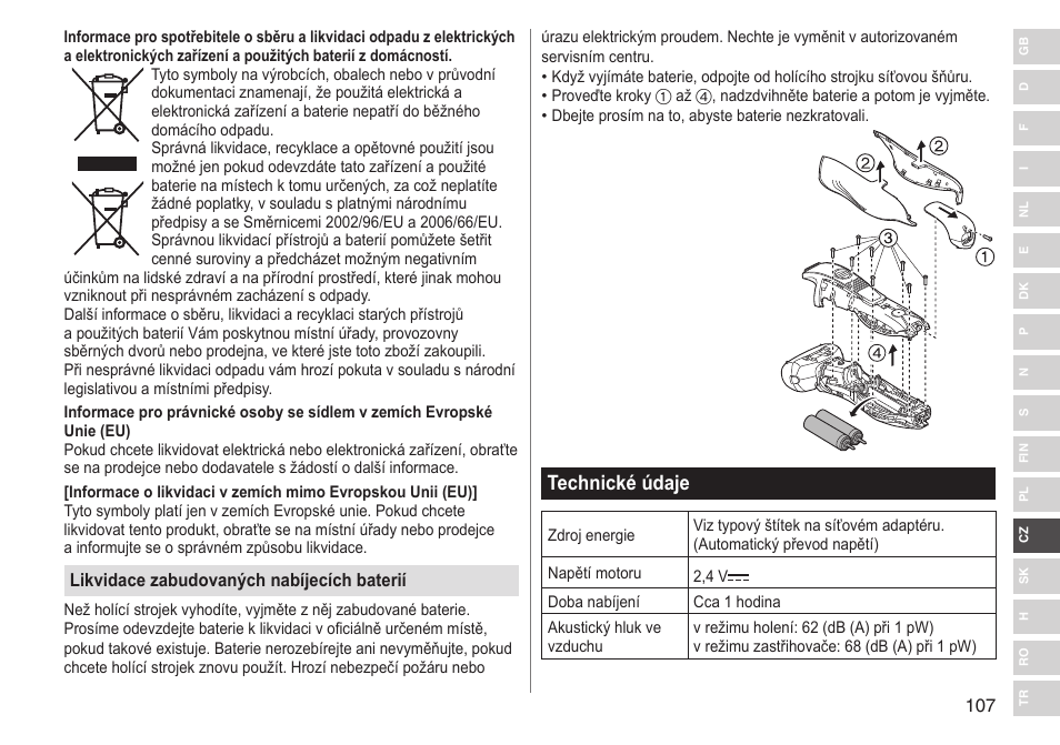 Technické údaje | Panasonic ESRT33 User Manual | Page 107 / 142