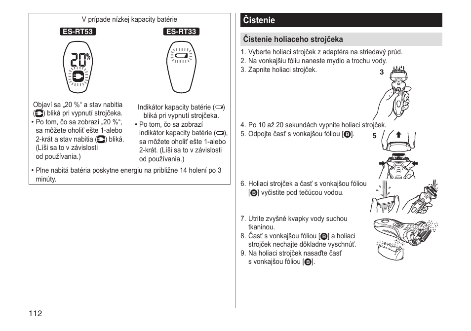 Čistenie | Panasonic ESRT33 User Manual | Page 112 / 142