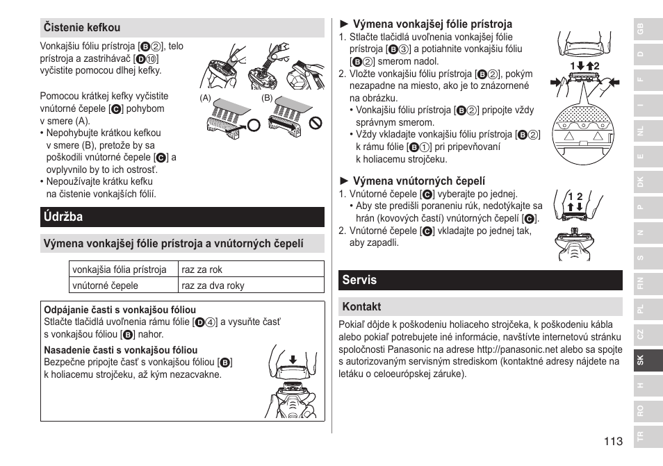 Údržba, Servis | Panasonic ESRT33 User Manual | Page 113 / 142