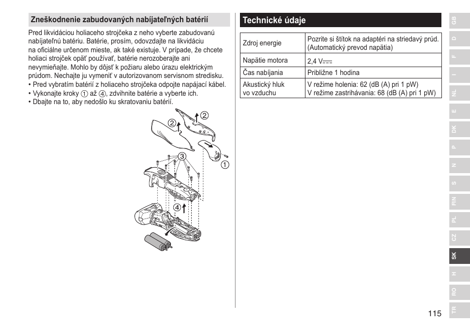 Technické údaje | Panasonic ESRT33 User Manual | Page 115 / 142