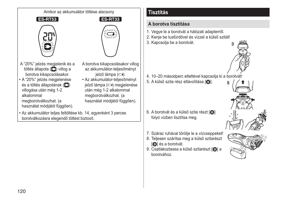 Tisztítás | Panasonic ESRT33 User Manual | Page 120 / 142