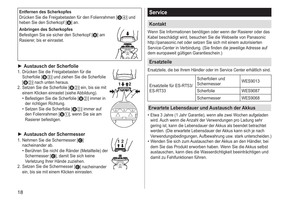 Service | Panasonic ESRT33 User Manual | Page 18 / 142