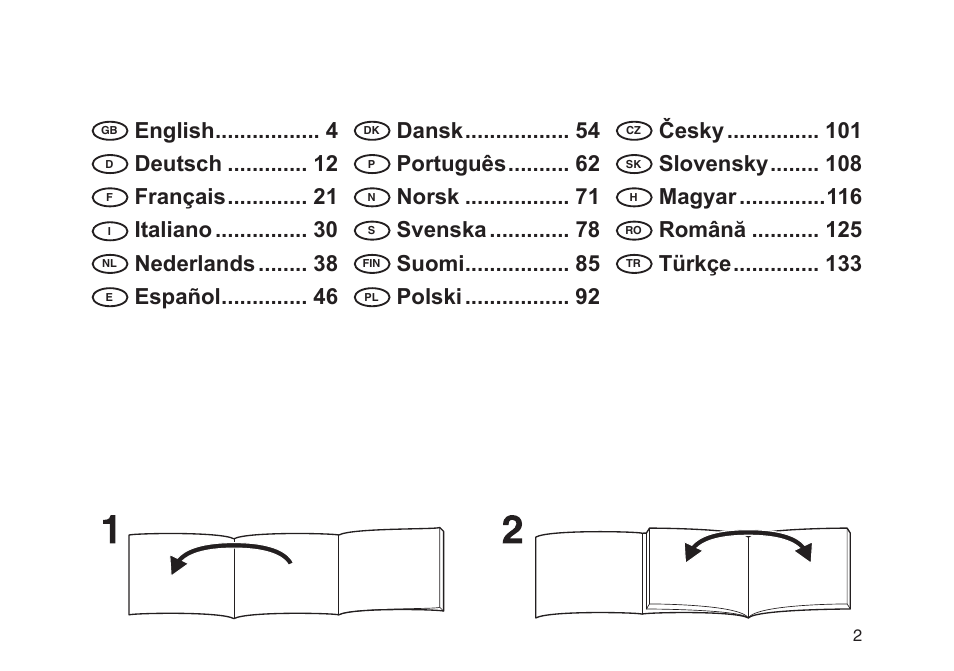English ����������������� 4, Deutsch ������������� 12, Français ������������� 21 | Italiano ��������������� 30, Nederlands �������� 38, Español �������������� 46, Dansk ����������������� 54, Português ���������� 62, Norsk ����������������� 71, Svenska ������������� 78 | Panasonic ESRT33 User Manual | Page 2 / 142