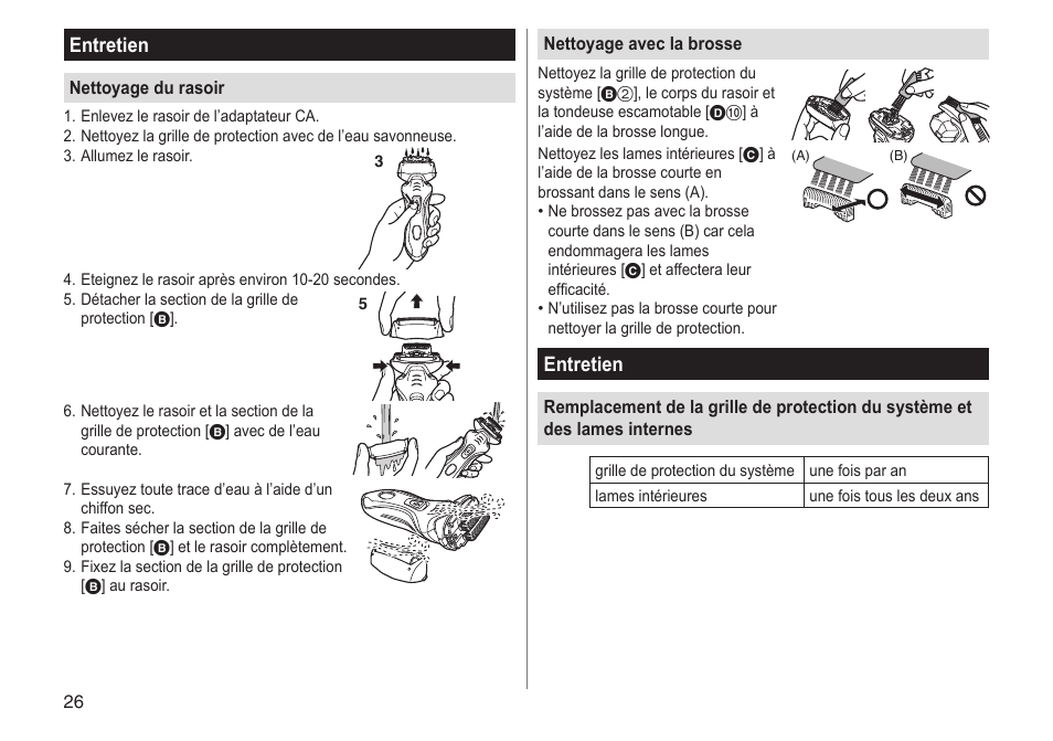 Entretien | Panasonic ESRT33 User Manual | Page 26 / 142