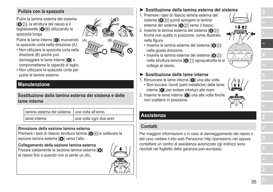 Manutenzione, Assistenza | Panasonic ESRT33 User Manual | Page 35 / 142