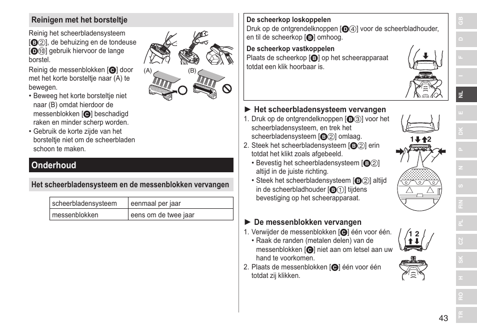 Onderhoud | Panasonic ESRT33 User Manual | Page 43 / 142
