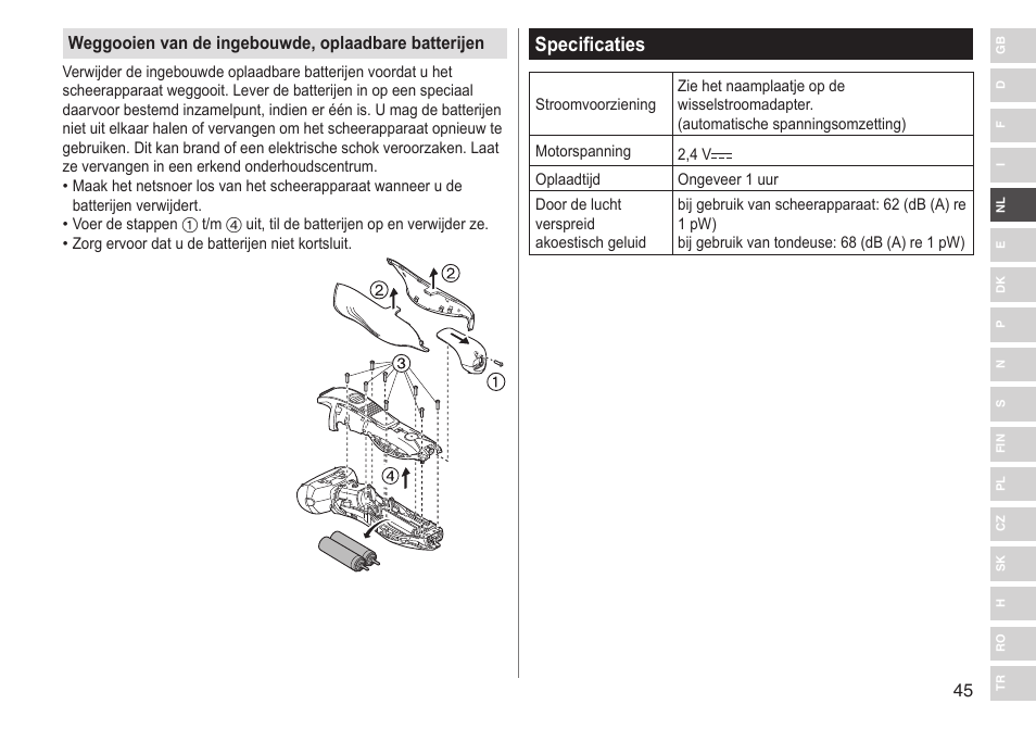 Specificaties | Panasonic ESRT33 User Manual | Page 45 / 142