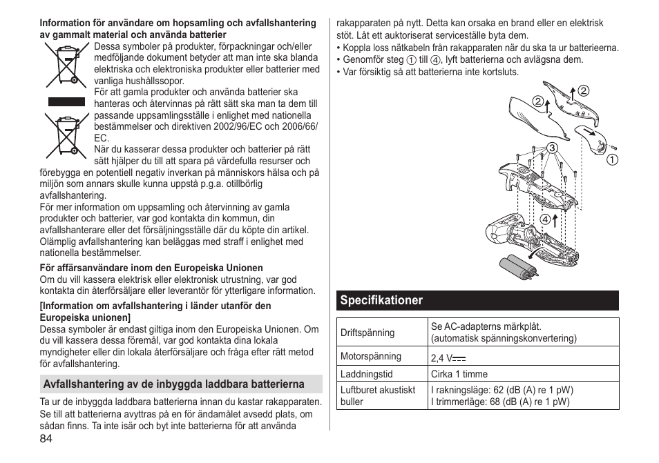 Specifikationer | Panasonic ESRT33 User Manual | Page 84 / 142
