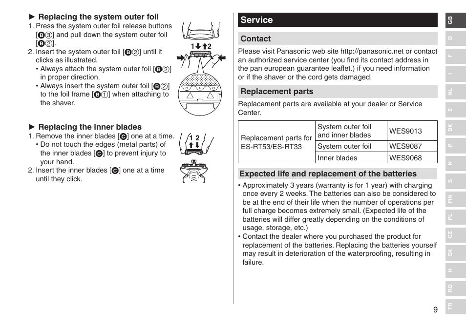 Service | Panasonic ESRT33 User Manual | Page 9 / 142