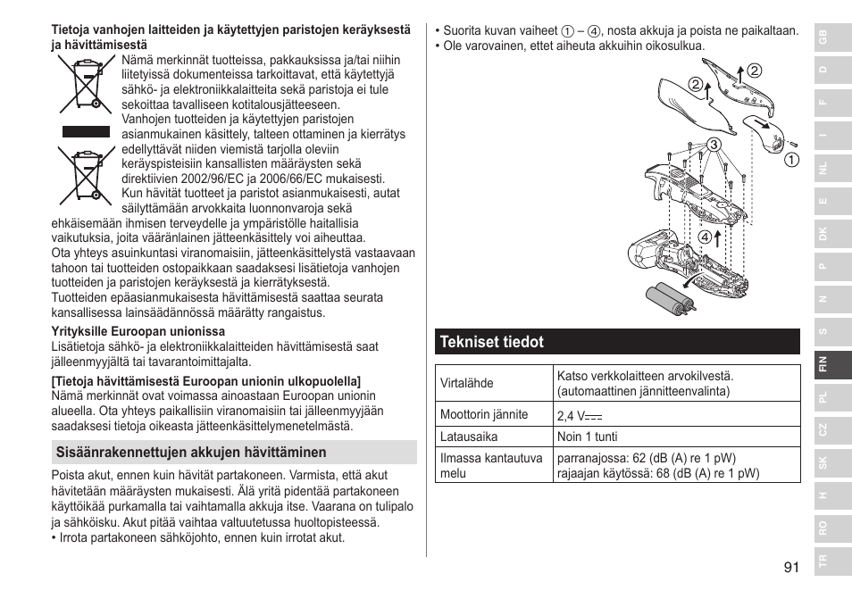 Tekniset tiedot | Panasonic ESRT33 User Manual | Page 91 / 142