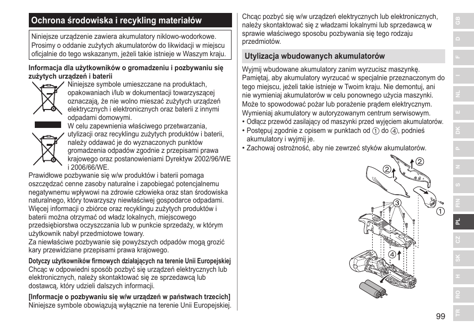Ochrona środowiska i recykling materiałów | Panasonic ESRT33 User Manual | Page 99 / 142