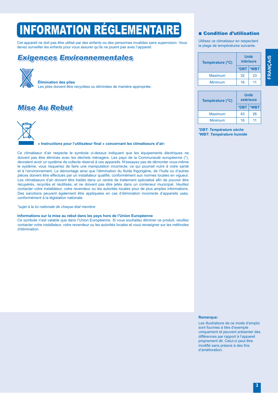 Information réglementaire, Exigences environnementales | Panasonic CSMV9EKE User Manual | Page 3 / 12